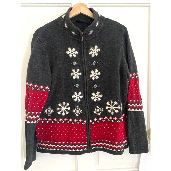 GUIDE SERIES - Women's Christmas winter Caridgan Grey , snow flakes size Large - Picture 1 of 5